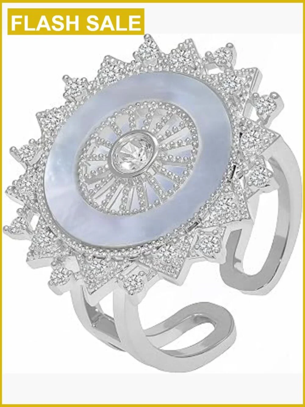 Adjustable Wide Band Ring with Cubic Zirconia, Non-Tarnish 18K Gold/Platinum